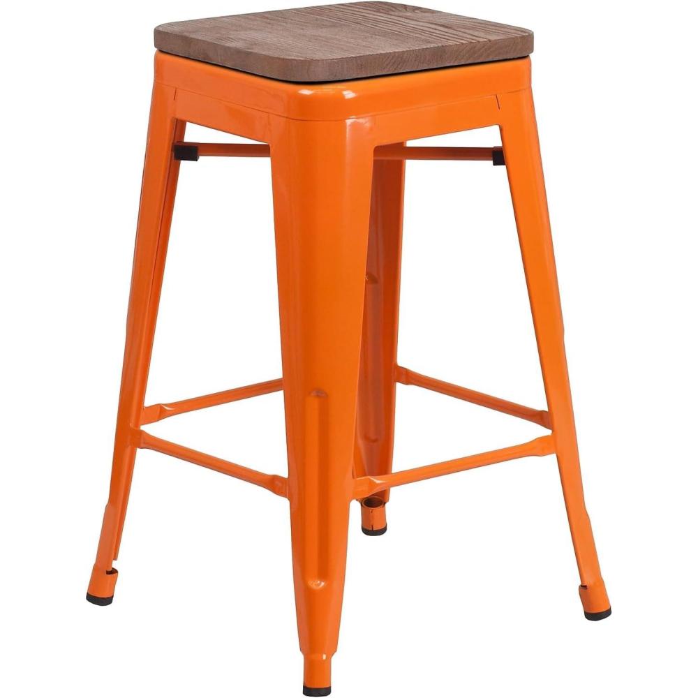 image:imageFlash Furniture MetalWood Colorful Restaurant Counter Stools Red Pack of 1Orange