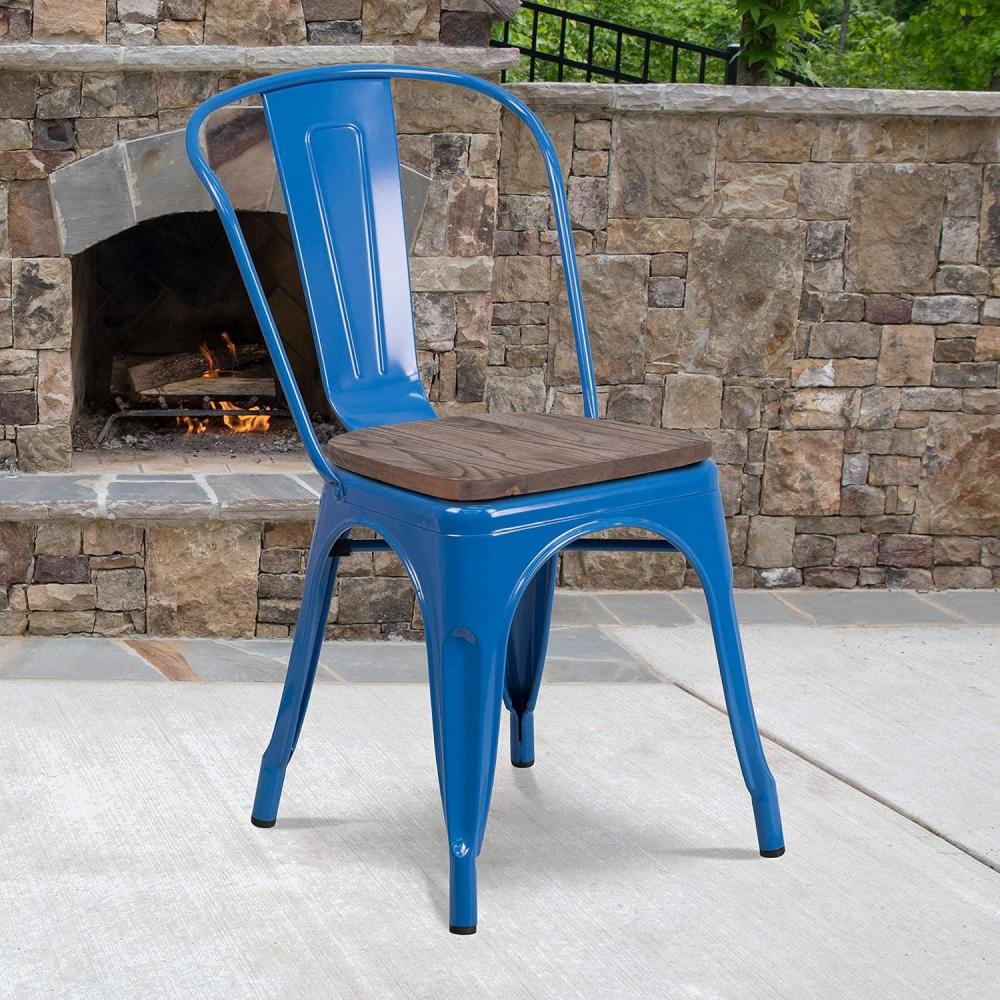 image:imageFlash Furniture Perry Metal Stackable Chair with Wood Seat 1 Pack BlueBlue