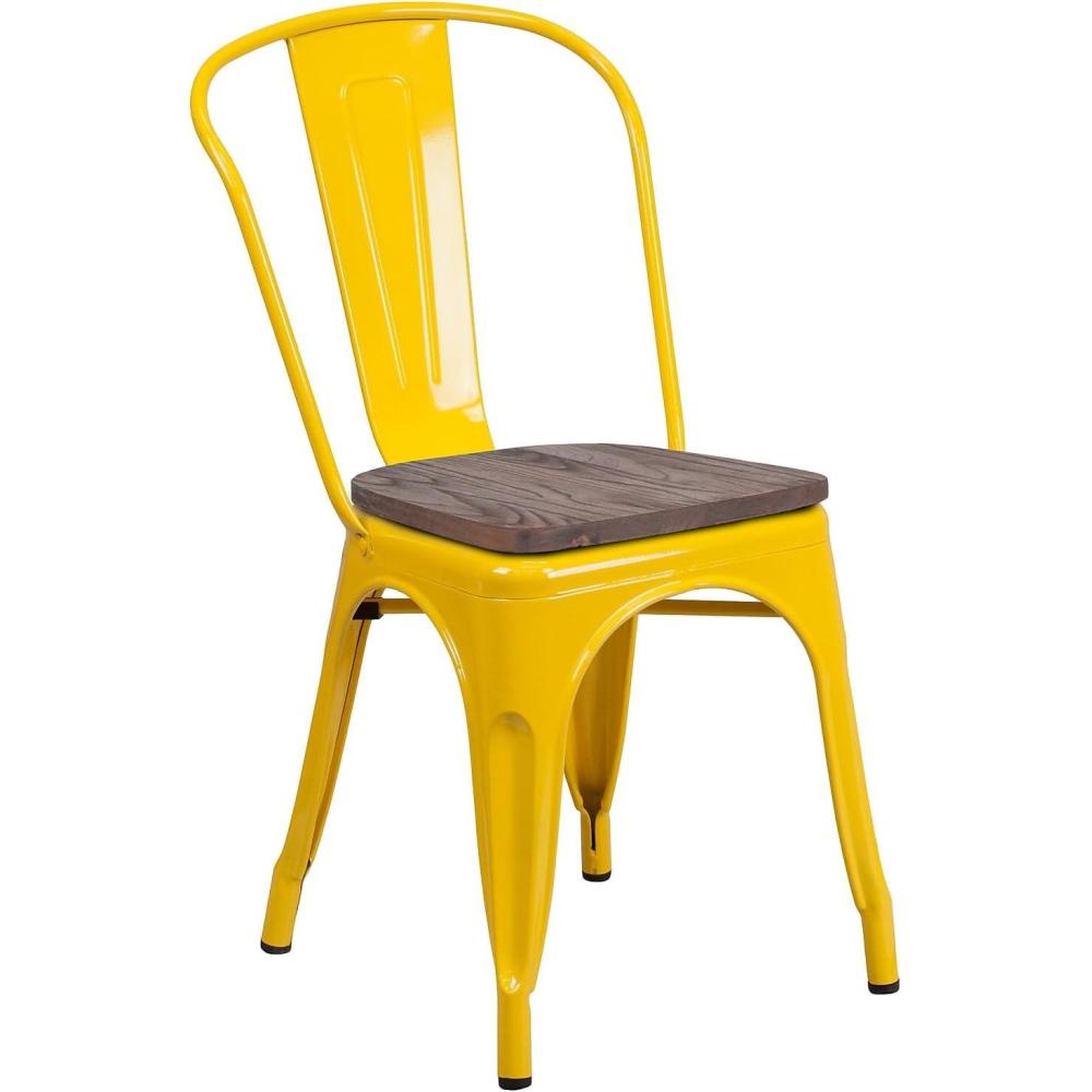image:imageFlash Furniture Perry Metal Stackable Chair with Wood Seat 1 Pack BlueYellow