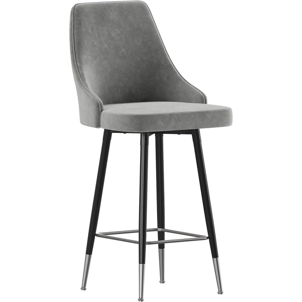 image:imageFlash Furniture Shelly Set of 2 Commercial Bar Height Bar Stools Black LeatherSoft Upholstery Black Metal Frames 30 High Chrome Feet and FootrestsGrey