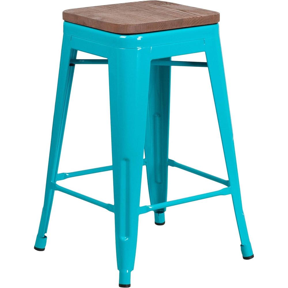 image:imageFlash Furniture Sinclair 24 High Backless Mint Green Counter Height Stool with Square Wood SeatCrystal Tealblue