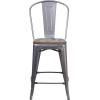 Flash Furniture 30″ High Crystal Teal-Blue Metal Barstool with Back and Wood Seat(1)