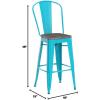 Flash Furniture 30″ High Crystal Teal-Blue Metal Barstool with Back and Wood Seat(4)