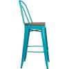 Flash Furniture 30″ High Crystal Teal-Blue Metal Barstool with Back and Wood Seat(4)