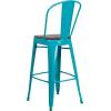 Flash Furniture 30″ High Crystal Teal-Blue Metal Barstool with Back and Wood Seat(4)