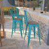 Flash Furniture 30″ High Crystal Teal-Blue Metal Barstool with Back and Wood Seat(4)