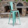Flash Furniture 30″ High Mint Green Metal Barstool with Back and Wood Seat(1)