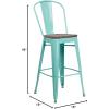 Flash Furniture 30″ High Mint Green Metal Barstool with Back and Wood Seat(1)