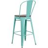 Flash Furniture 30″ High Mint Green Metal Barstool with Back and Wood Seat(1)