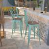 Flash Furniture 30″ High Mint Green Metal Barstool with Back and Wood Seat(4)