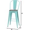 Flash Furniture 30″ High Mint Green Metal Barstool with Back and Wood Seat(4)