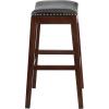 Flash Furniture Alphus 30” High Backless Cappuccino Wood Barstool with Black LeatherSoft Saddle Seat
