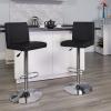 Flash Furniture Avery Contemporary White Vinyl Adjustable Height Barstool with Panel Back and Chrome Base (Pack of 2)(Black)