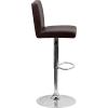Flash Furniture Avery Contemporary White Vinyl Adjustable Height Barstool with Panel Back and Chrome Base (Pack of 2)(Brown)