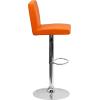 Flash Furniture Avery Contemporary White Vinyl Adjustable Height Barstool with Panel Back and Chrome Base (Pack of 2)(Orange)
