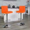 Flash Furniture Avery Contemporary White Vinyl Adjustable Height Barstool with Panel Back and Chrome Base (Pack of 2)(Orange)