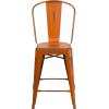 Flash Furniture Blake Commercial Grade 4 Pack 24″ High Distressed Orange Metal Indoor-Outdoor Counter Height Stool with Back