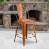 Flash Furniture Blake Commercial Grade 4 Pack 24″ High Distressed Orange Metal Indoor-Outdoor Counter Height Stool with Back