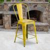 Flash Furniture Blake Commercial Grade 4 Pack 24″ High Distressed Yellow Metal Indoor-Outdoor Counter Height Stool with Back