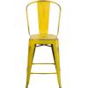 Flash Furniture Blake Commercial Grade 4 Pack 24″ High Distressed Yellow Metal Indoor-Outdoor Counter Height Stool with Back