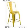 Flash Furniture Blake Commercial Grade 4 Pack 24″ High Distressed Yellow Metal Indoor-Outdoor Counter Height Stool with Back