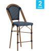 Flash Furniture Bordeaux Commercial Grade Bistro Counter Height Stool, Stackable Indoor/Outdoor Dining Stool, 26″ High, Set of 2, Navy/White and Natural Finish(Navy & White/Natural Frame)