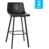 Flash Furniture Caleb Modern Commercial Barstools with Footrests – Black LeatherSoft -30 Inch – Black Matte Iron Frame – Armless – Set of 2(Black Leathersoft/Black)
