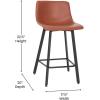 Flash Furniture Caleb Modern Commercial Barstools with Footrests – Black LeatherSoft -30 Inch – Black Matte Iron Frame – Armless – Set of 2(Cognac Leathersoft/Black)