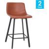 Flash Furniture Caleb Modern Commercial Barstools with Footrests – Black LeatherSoft -30 Inch – Black Matte Iron Frame – Armless – Set of 2(Cognac Leathersoft/Black)