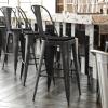 Flash Furniture Carly Commercial Grade 30″ High Black Metal Indoor-Outdoor Bar Height Stool with Back and Black Polystyrene Seat(Black/Black)