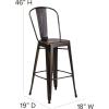 Flash Furniture Carly Commercial Grade 30″ High Black Metal Indoor-Outdoor Bar Height Stool with Back and Black Polystyrene Seat(Copper/Black)