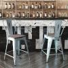 Flash Furniture Carly Commercial Grade 30″ High Black Metal Indoor-Outdoor Bar Height Stool with Back and Black Polystyrene Seat(Gray Seat/Green-blue Frame)