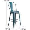 Flash Furniture Carly Commercial Grade 30″ High Black Metal Indoor-Outdoor Bar Height Stool with Back and Black Polystyrene Seat(Kelly Blue-teal/Teal-blue)