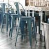 Flash Furniture Carly Commercial Grade 30″ High Black Metal Indoor-Outdoor Bar Height Stool with Back and Black Polystyrene Seat(Kelly Blue-teal/Teal-blue)