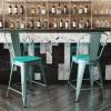 Flash Furniture Carly Commercial Grade 30″ High Black Metal Indoor-Outdoor Bar Height Stool with Back and Black Polystyrene Seat(Mint Green Seat/Mint Green Frame)