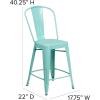 Flash Furniture Carly Commercial Grade 30″ High Black Metal Indoor-Outdoor Bar Height Stool with Back and Black Polystyrene Seat(Mint Green Seat/Mint Green Frame)