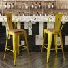 Flash Furniture Carly Commercial Grade 30″ High Black Metal Indoor-Outdoor Bar Height Stool with Back and Black Polystyrene Seat(Yellow/Teak)