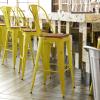 Flash Furniture Carly Commercial Grade 30″ High Black Metal Indoor-Outdoor Bar Height Stool with Back and Black Polystyrene Seat(Yellow/Teak)