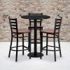 Flash Furniture Clark 30” Round Black Laminate Table Set with 3 Ladder Back Metal Barstools – Cherry Wood Seat