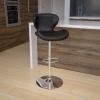 Flash Furniture Contemporary Charcoal Fabric Adjustable Height Barstool with Curved Back and Chrome Base(Black Vinyl)