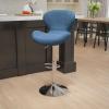 Flash Furniture Contemporary Charcoal Fabric Adjustable Height Barstool with Curved Back and Chrome Base(Blue Fabric)