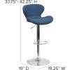 Flash Furniture Contemporary Charcoal Fabric Adjustable Height Barstool with Curved Back and Chrome Base(Blue Fabric)