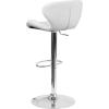 Flash Furniture Contemporary Charcoal Fabric Adjustable Height Barstool with Curved Back and Chrome Base(White Vinyl)