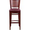 Flash Furniture Darby Series Slat Back Walnut Wood Restaurant Barstool – Black Vinyl Seat(Burgundy Vinyl Seat/Mahogany Wood Frame)