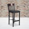 Flash Furniture Eclipse Series Vertical Back Black Metal and Cherry Wood Restaurant Barstool with Black Vinyl Seat(Walnut)
