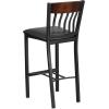 Flash Furniture Eclipse Series Vertical Back Black Metal and Cherry Wood Restaurant Barstool with Black Vinyl Seat(Walnut)