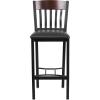 Flash Furniture Eclipse Series Vertical Back Black Metal and Cherry Wood Restaurant Barstool with Black Vinyl Seat(Walnut)