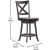 Flash Furniture Felicity Commercial Classic Crossback Barstool – Antique Oak Wood Frame – Black LeatherSoft Seat – Counter Height – 360° Swivel Seat – Footrest(Black Vinyl/Gray Wash Walnut Frame)