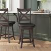 Flash Furniture Felicity Commercial Classic Crossback Barstool – Antique Oak Wood Frame – Black LeatherSoft Seat – Counter Height – 360° Swivel Seat – Footrest(Black Vinyl/Gray Wash Walnut Frame)