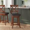 Flash Furniture Felicity Commercial Classic Crossback Barstool – Antique Oak Wood Frame – Black LeatherSoft Seat – Counter Height – 360° Swivel Seat – Footrest(Black Vinyl/Antique Oak Frame)